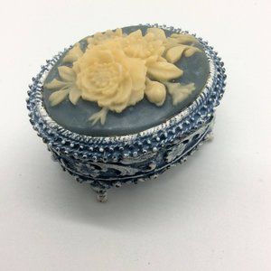 Vintage Floral Cameo Hinged Trinket/Ring Box